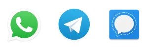Logos WhatsApp, Telegram y Signal
