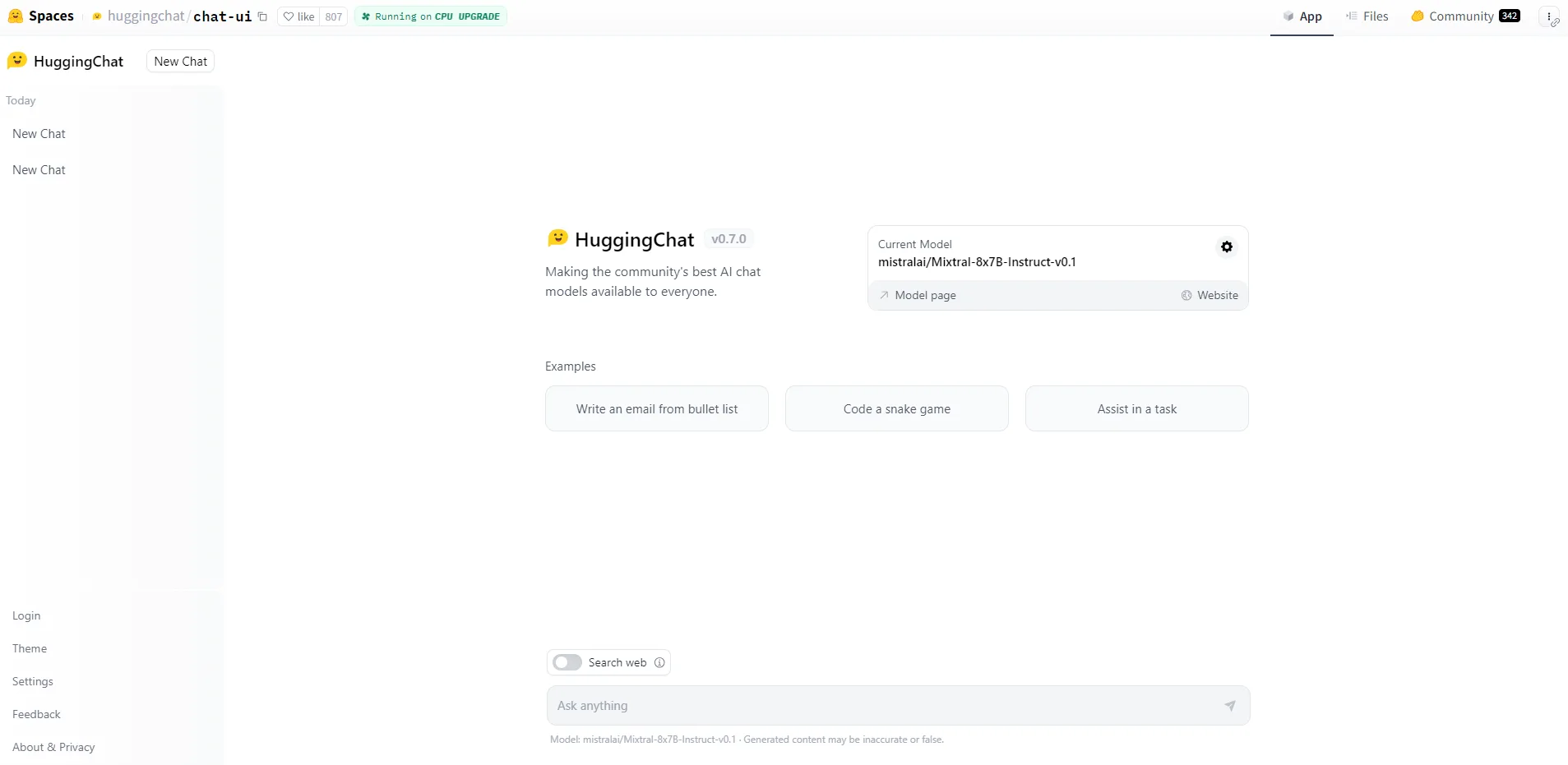HuggingChat - IA código abierto