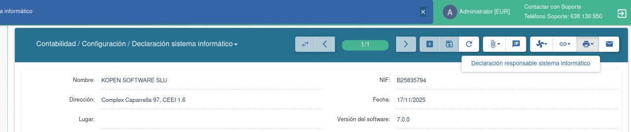 declaración responsable del software - VeriFactu